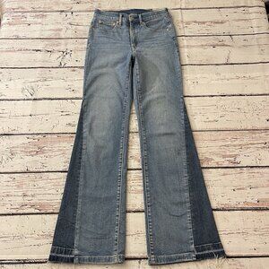 GAP High Rise Patched 70's Flare Jeans Medium Indigo Size 26/2R 32" Inseam